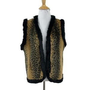 Saddle Ridge Vest Womens M Medium Black Brown Faux Fur Open Front Western Jacket
